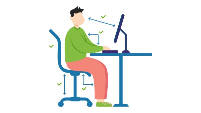 Man sitting in a proper posture and doing his work on a computer